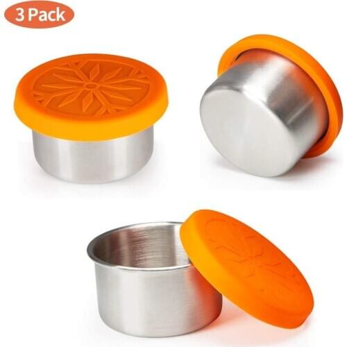 Mini Reusable Condiment Cups 3pcs 1.6OZ 18/10 Stainless Steel Condiment Containers And Spice Jars Food-grade Silicone Lid