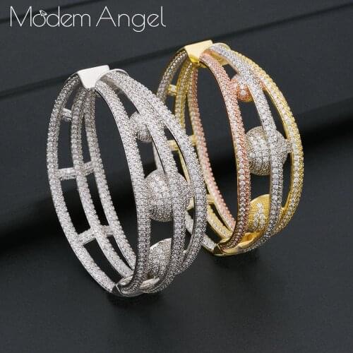 ModemAngel Full Cubic Zirconia trendy Geometric bamboo Hoop Earrings For Women Accessories Earrings Jewelry