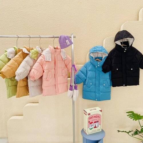 New Winter Long Hooded Down Jacket for Boy Warm Thick Girls Parkas Coat Cotton Childrens Jacket Fashion Outerwear for Kids 3-9Y