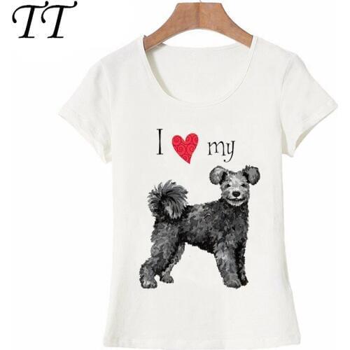 New Fashion Women T Shirts I Love my Happy Pumi Magnet Dog Print T-Shirt Woman Casual Tops Novelty Female Tees