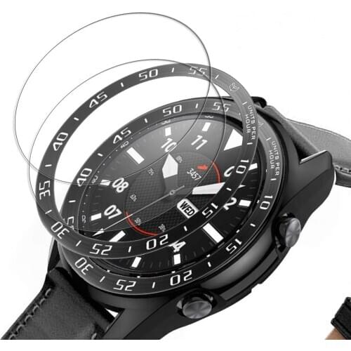 Bezel Ring + glass film for samsung galaxy watch 3 45mm Screen Protector Film with Bezel Loop for galaxy watch 3 41mm Bumper