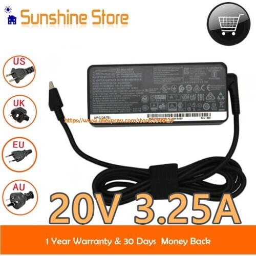 Genuine For Lenovo ADXL65YCC3A 01FR024 SA10M13045 ADLX65YLC3A Ac Adapter Type C 20v 3.25A 65W Smart Power Supply Laptop Adapter