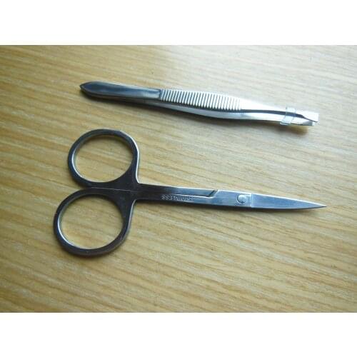 Professional Cuticle Manicure Pedicure Nails Curved Scissor Eyebrow Tweezers Make Up Tool Kit