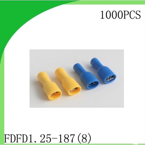 Manfacture Brass 1000 PCS FDFD1.25-187(8) cold-pressure terminal Fully insulated female connector Electrical Crimp Terminal