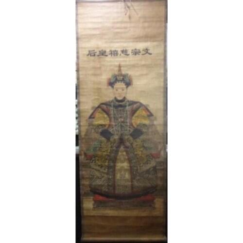 Collectable Chinese old scroll painting the Qing Empress 'Ci Xi' portrait paper painting size :68*24inch