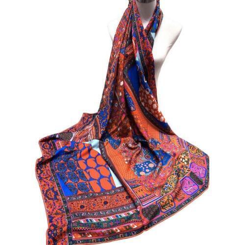 Silk cashmere blend women fashion retro geometric print big square scarfs shawl pashmina 130x130cm wholesale retail