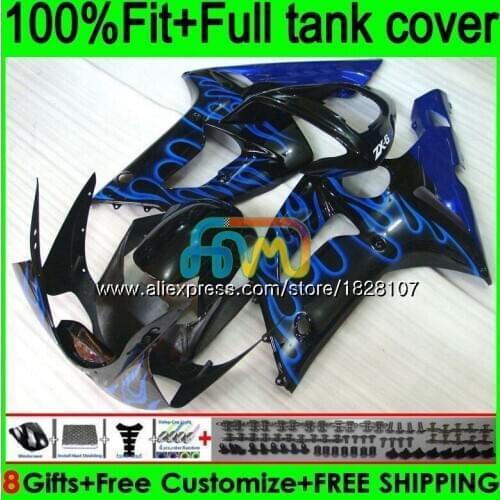 Blue flames Injection For KAWASAKI ZX 636 6R 6 R 600CC ZX600 ZX636 137BS.79 ZX-636 ZX-600 ZX-6R 2003 2004 ZX6R 03 04 Fairings