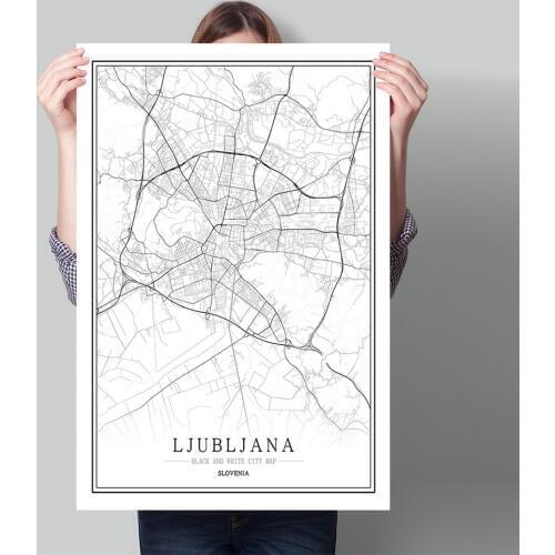 Slovenia Black White World City Map Poster Nordic Living Room Ljubljana Maribor Wall Art Pictures Home Decor Canvas Painting