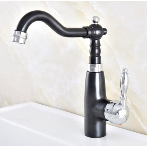 Oil Rubbed Bronze Bathroom Basin Faucet Made of Brass Hot and Cold Pipes Mixer Tap Nnf375