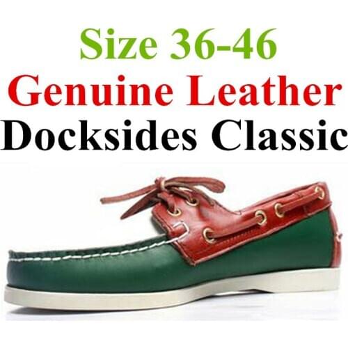 Men Women Genuine Leather Docksides Classic Boat Shoes,Homme Femme Green White Plus Big Size 36-46 Brand Flats Loafers A073