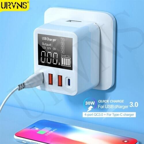 URVNS 40W Quick Charge QC3.0 PD USB Charger Wall Travel Mobile Phone Adapter Fast Charger For iPhone 11 Xiaomi Huawei Samsung