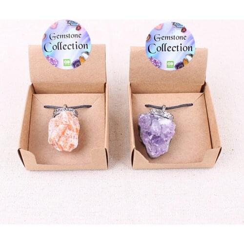 Boxed original stone necklace Natural mixed ore Original stone necklace Men and women personality leather rope necklace