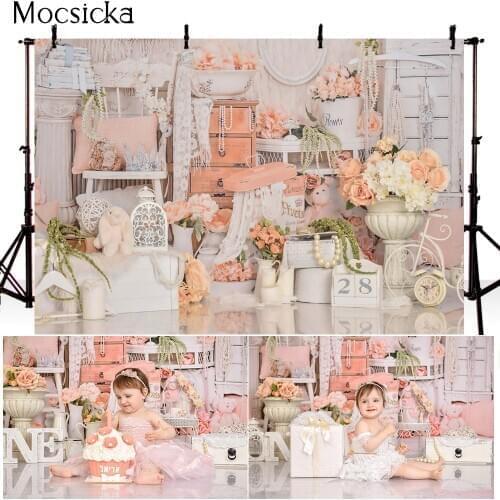 Spring floral rabbit newborn kids portrait photography backdrop cake smash 1st birthday party decoration baby birthday cakes