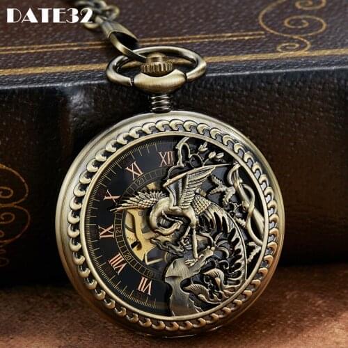 Vintage Bird Mechanical Pocket Watch Skeleton Laser Engraved Case Bronze Fob Chain Clock for Men Women Collection Dropshipping
