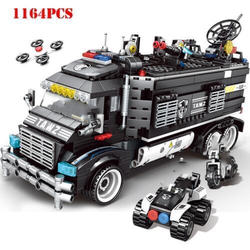 Military City Transformation Police Station Building Blocks Compatible Technic SWAT Team Truck Bricks Children Toys Gifts