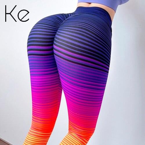 KE new rainbow pants peach fitness pants womens high waist elastic tight-fitting hip quick-drying running yoga pants autumn