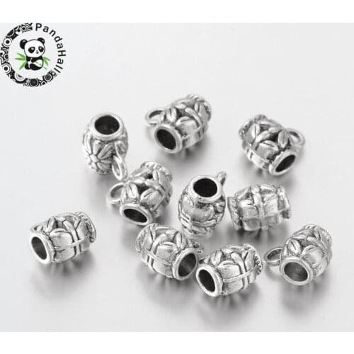 Tibetan Silver Hanger Links, Bail Beads, Lead Free and Cadmium Free, Barrel, Antique Silver, about 9mm long, 7.5mm wide, 3.5mm