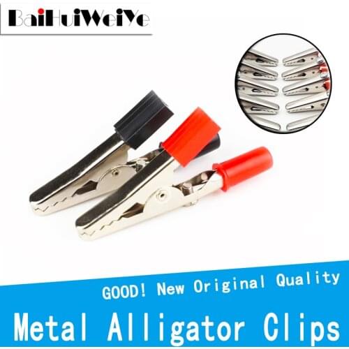 10pcs Insulated Crocodile Clip 50mm Plastic Handle Test Probe Metal Alligator Clips Connector Connect Socket Plug for Battery