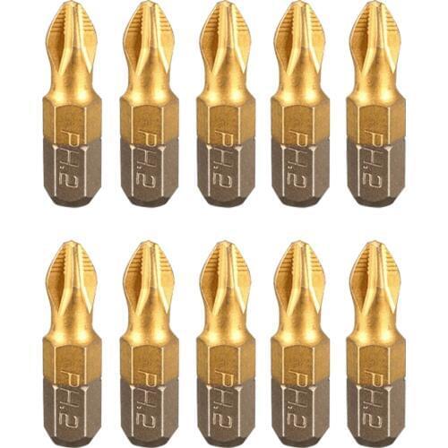 10pcs Anti Slip PH2 Screwdriver Titanium Coated 25mm S2 Cross Head Philips Electric Screw Driver Bits Set Power Tool