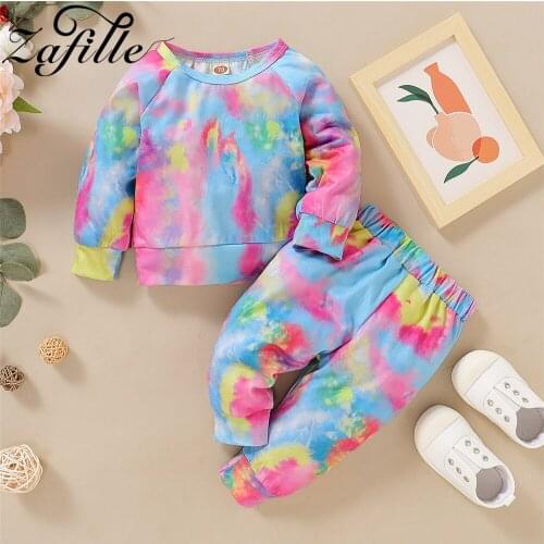 ZAFILLE 0-2Y Fashion Toddler Newborn Baby Girls Clothes Tie Dye Print Top tshirts and Pants 2pcs Outfits Baby Tracksuit Set