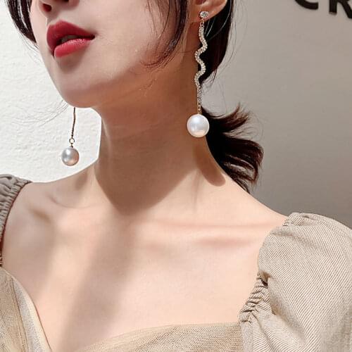 2021 New Crystal Tassel Dangle Earrings for Women Pearl Rhinestone Drop Earing Wedding Party Engagement Temperament Jewelry