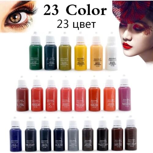 23 Color Tattoo Pigment 15ml Professional Semi Permanent Makeup Tattoo ink For Tattoo Color Eyebrow/Lip/Eyeliner Tattoo Supplies