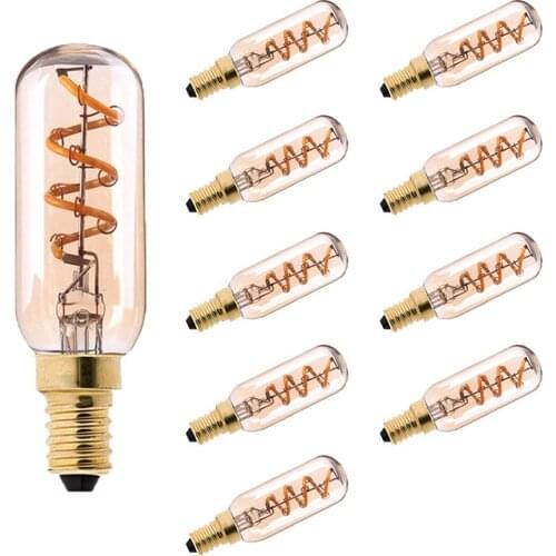 3W LED Tubular Light Bulbs T25 T6 E12 E14 Flexible Filament Candelabra Base LED Spiral Light Bulb Warm White 2200K Amber Glass