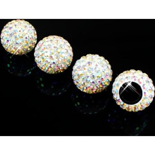 4pcs Crystal Balls Car Tire Valve Cap Styling Tyre Stem Air Cap Tire Valve Covers For Automobiles Women Car