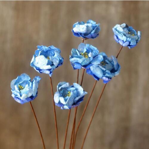 5pcs Blue Dried Camellia Flower For Wedding Party Home Hotel Decoration DIY Bouquet Project Accessory