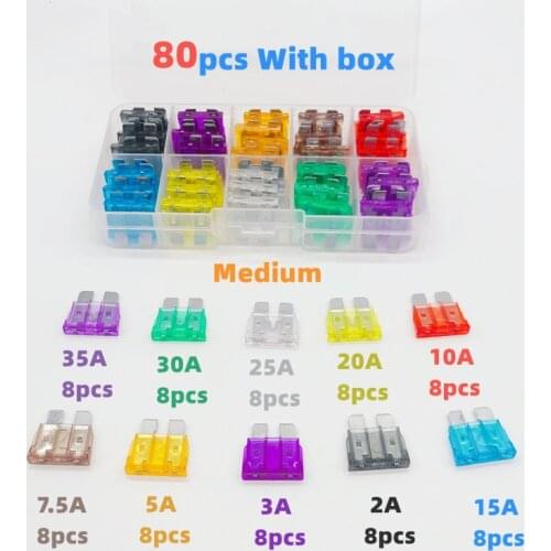 Medium-sized car fuse box set 80pcs plug fuse auto parts repair shop 2A3A5A7.5A10A15A20A25A30A35A fuse car power supply Family