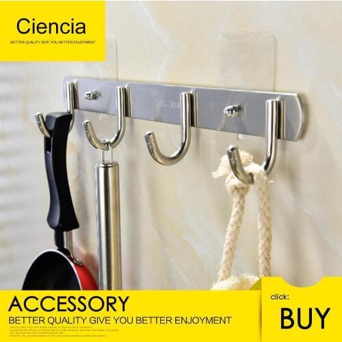 Free Shipping 304 Stainless Steel Brushed Nickel Self Adhesive Or Drilling Clothes Hook Key Rack Coat Hooks Wall Towel Robe