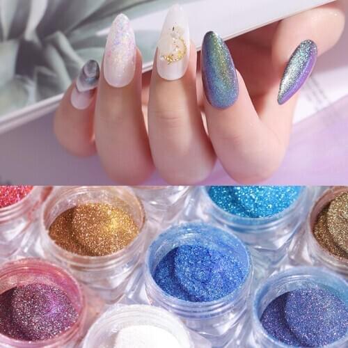 6 Boxes Sand Sugar Nail Glitter Powder Colorful Chrome Nail Art Pigment UV Gel Polish Laser Nails Dust Charm Manicure Decoration