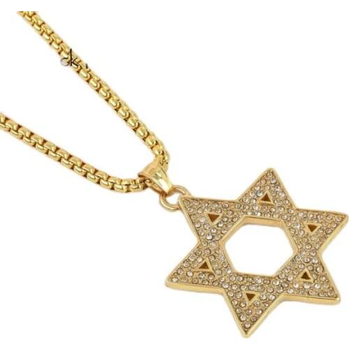 Black Knight Full rhinestones David Star pendant necklace 316L Stainless steel Hexagram necklace fashion jewelry BLKN0559