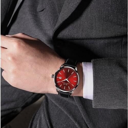 Klas Trendy Kinds Sunray Dial 36.4mm With Steel Indexes Clock Business Leather Quartz Men Wacthes Free Shipping