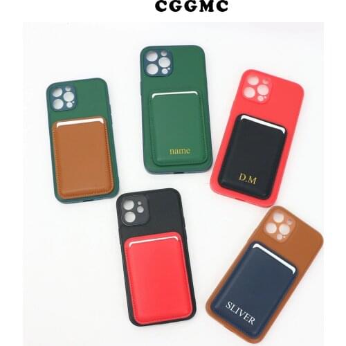 Monogrammed Men Women PU Leather Magsafe Case for Iphone 11 12 Pro Max with Back Magnetic Card Holder Mag Safe Adsorption