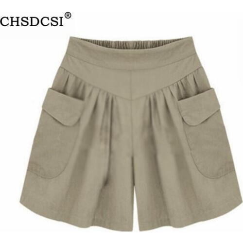 CHSDCSI High Sale New shorts Elastic Casual Wide Legs Women Ladies High Waist Plus Size Solid Shorts With Pocket Shorts Korean
