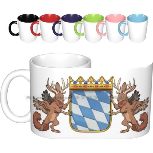 Two Wolpertingers Holding The Bavarian Coat Of Arms Ceramic Mugs Coffee Cups Milk Tea Mug Wolpertinger Bavaria Coat Of Arms