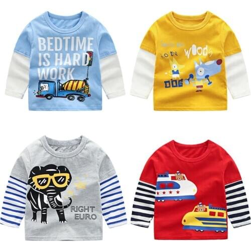 Kid Cotton Long Sleeve T Shirt brand Cartoon Dinosaur car casual boy baby striped Tops girl Tees Spring Autumn Children clothing