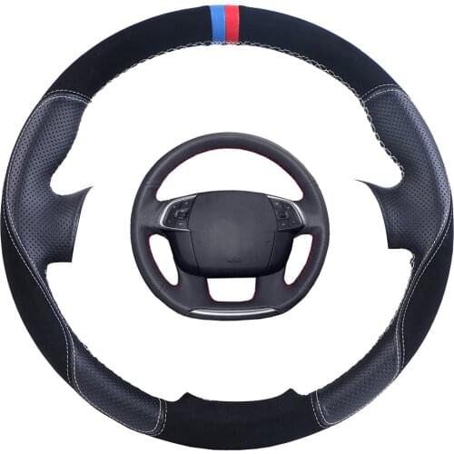 Custom Made Car Steering Wheel Cover Black For Citroen C4 C4l 2011-2015 Ds4 Suede Leather Auto Steering Wheel Braid