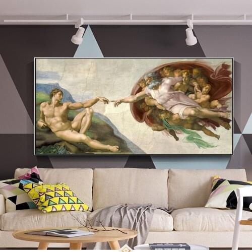 Creation of Adam Canvas Art Wall Painting Classical European Wall Art Canvas Prints Sistine Chapel Cuadro Picture For Home Decor