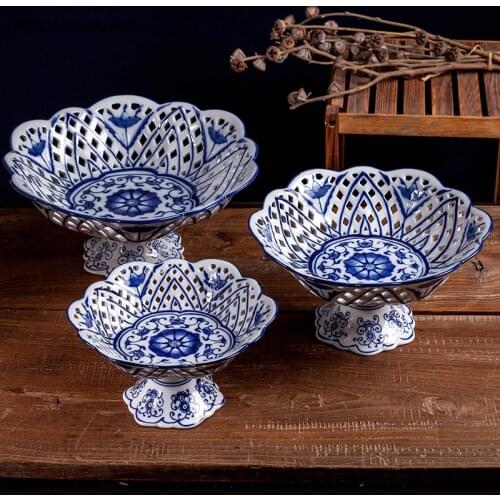 Blue and White Porcelain Blue and White Porcelain Ceramic Plate Creative Afternoon Tea Dessert Plate Household Microwave Oven