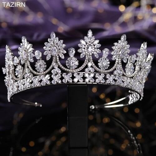 Royal Crowns Wedding Bridal Tiaras European Full Cubic Zirconia Queen Headwear Pageant Headpieces Party Jewelry Accessories