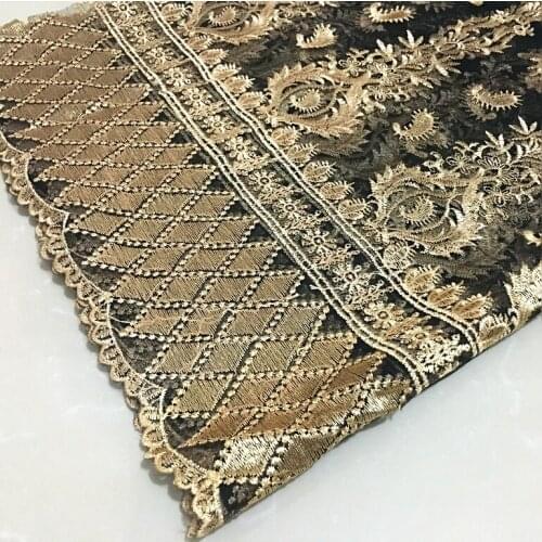 LASUI 1y=1 lot black mesh Multicolor gold thread embroidery lace fabric aprico handmade diy clothing dress cloth X0445