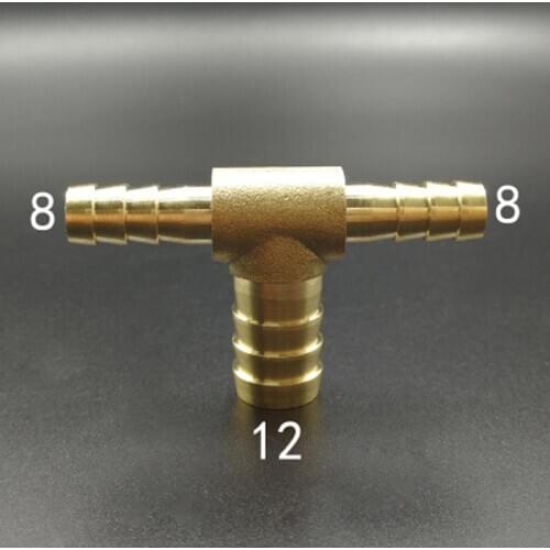 Brass Hose Barb Reducer Fitting Tee 3 Way Splitter 8-12-8mm Water Gas