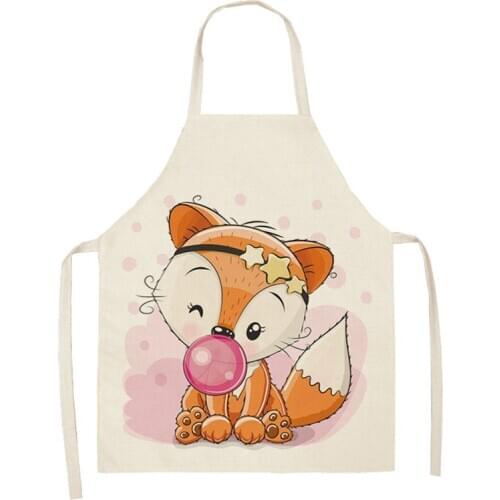 Cartoon Fox Aprons Linen Apron Nordic Unisex Dinner Party Cooking Bib Funny Pinafore Cleaning Apron