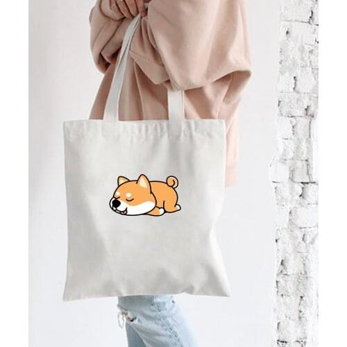 Reusable Shopping Bag Foldable Korean Women Tote Bag Canvas Printing Eco Bag Cartoon Bolsas De Mano Cute Shopper Shoulder Bags
