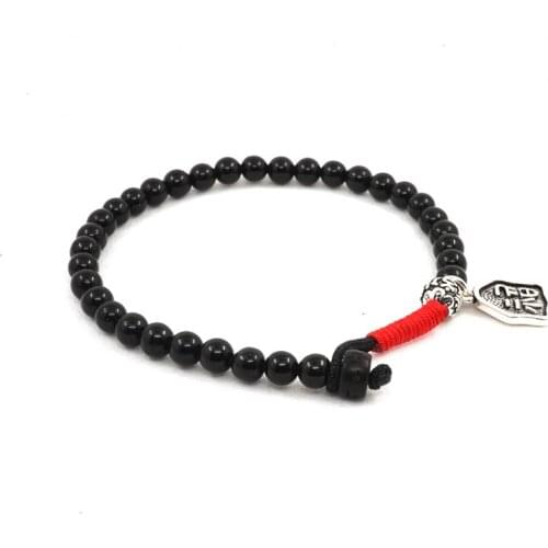 Pohier Natural Coconut Bead Bracelet Tibetan Silver Chinese Lucky Sign Charm Lama Handmade Bangle Prayer Jewerly