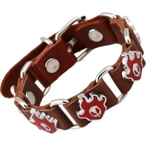 Fashion Punk Skull Leather Cuff Bracelet Gothic Skeleton Fire Charm Handmade Chain Wristbands Bangle Wrap Men Women Jewelry Gift