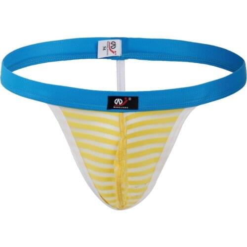 Mens Underwear WJ Stripe Gauze Sexy Thong Silky Transparent Shorts Comfortable Rubber Belt