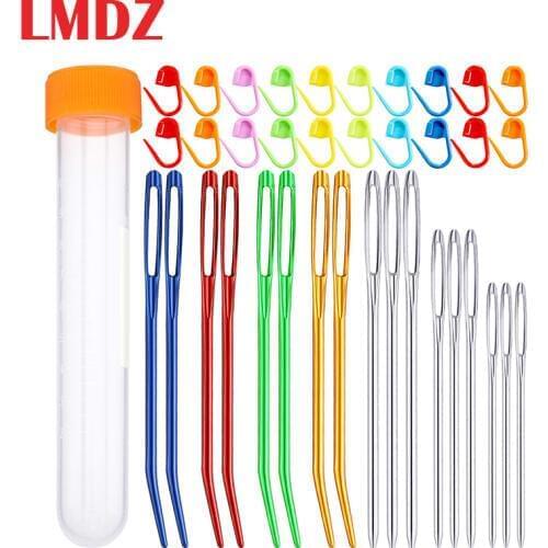 LMDZ 38Pcs Knitting Needles Set Includes 8Pcs Colorful Bent Tip Tapestry Needles 9Pcs Large-Eye Blunt Needles and 20 Pcs Markers